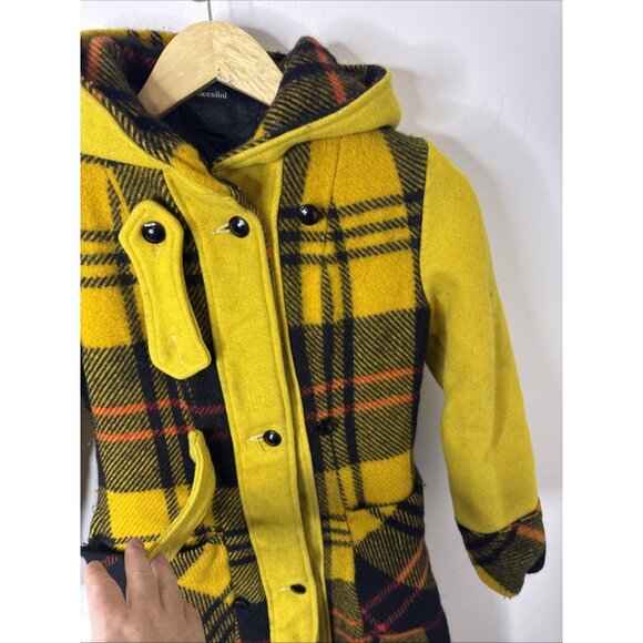 Vintage Niccolini Girls Wool Plaid Duffle Coat Hooded Yellow Black Red Youth XL - Picture 6 of 9